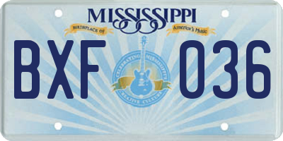 MS license plate BXF036