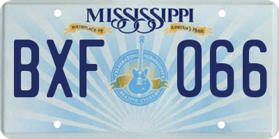MS license plate BXF066