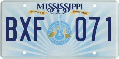 MS license plate BXF071