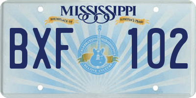 MS license plate BXF102