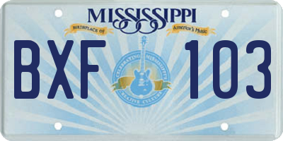 MS license plate BXF103