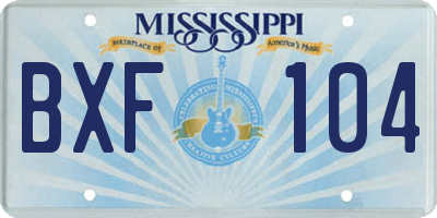 MS license plate BXF104