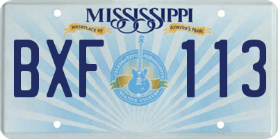 MS license plate BXF113