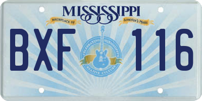MS license plate BXF116