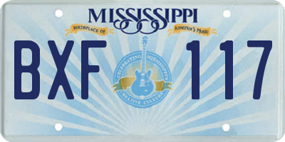 MS license plate BXF117
