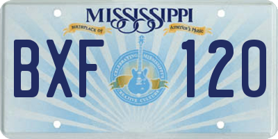 MS license plate BXF120