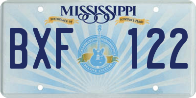 MS license plate BXF122