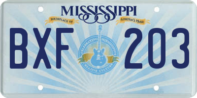 MS license plate BXF203