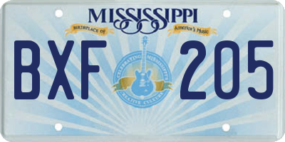 MS license plate BXF205