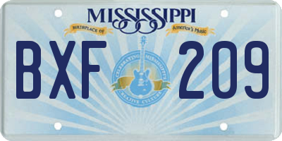 MS license plate BXF209