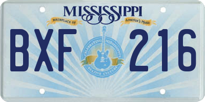 MS license plate BXF216