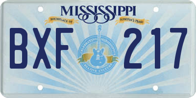 MS license plate BXF217