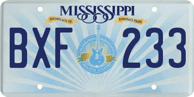 MS license plate BXF233
