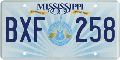 MS license plate BXF258