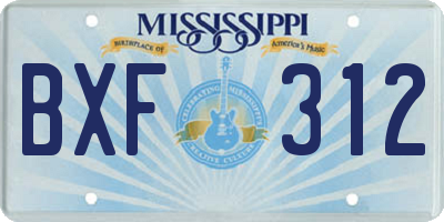 MS license plate BXF312