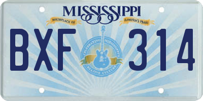 MS license plate BXF314