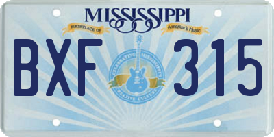 MS license plate BXF315