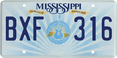 MS license plate BXF316