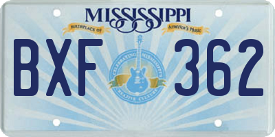 MS license plate BXF362
