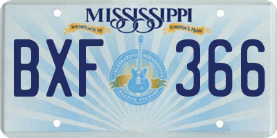MS license plate BXF366