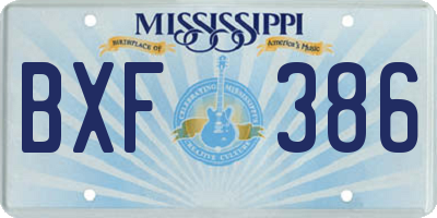 MS license plate BXF386