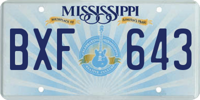 MS license plate BXF643