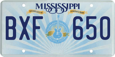 MS license plate BXF650