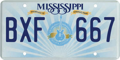 MS license plate BXF667