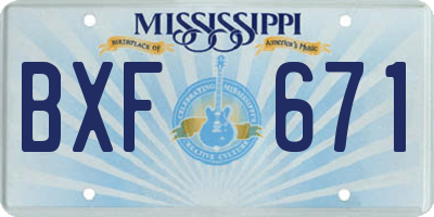 MS license plate BXF671