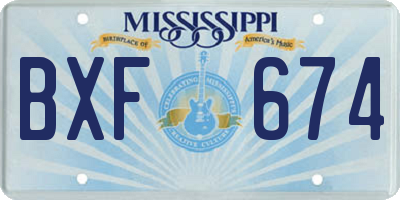 MS license plate BXF674