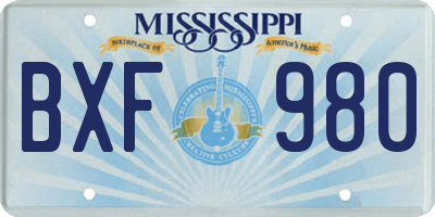MS license plate BXF980