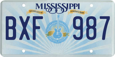 MS license plate BXF987