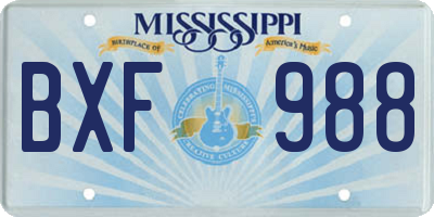 MS license plate BXF988