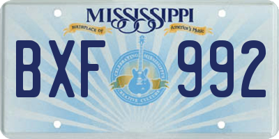 MS license plate BXF992