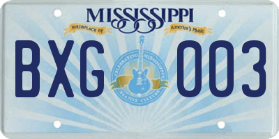 MS license plate BXG003