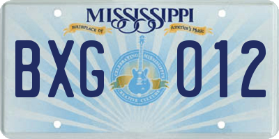 MS license plate BXG012