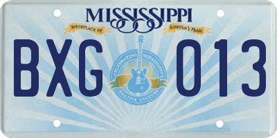 MS license plate BXG013