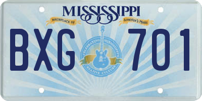 MS license plate BXG701