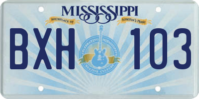 MS license plate BXH103