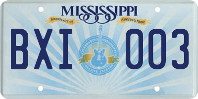 MS license plate BXI003
