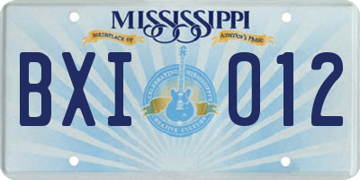 MS license plate BXI012