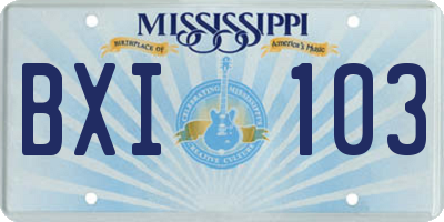 MS license plate BXI103