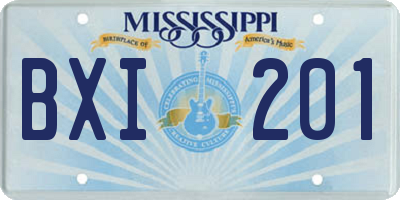 MS license plate BXI201