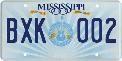 MS license plate BXK002