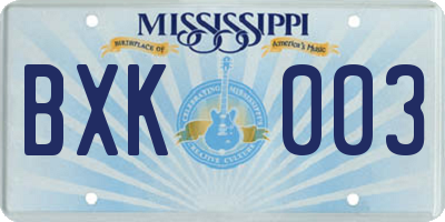 MS license plate BXK003