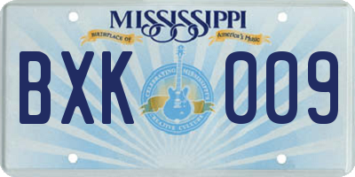 MS license plate BXK009