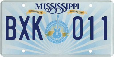 MS license plate BXK011
