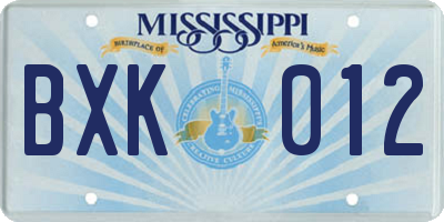 MS license plate BXK012