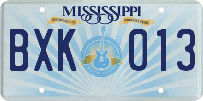 MS license plate BXK013