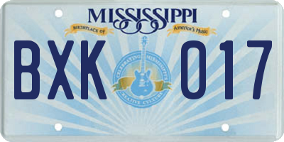 MS license plate BXK017